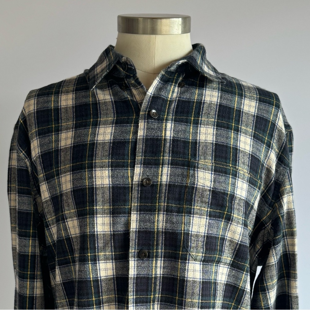 L.L. Bean Plaid Green Blue Yellow White Shirt Size L